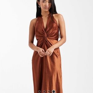 Six Stories Elegant twist-front satin maxi dress